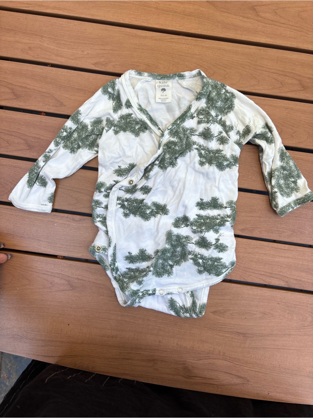 kate quinn White Onesie with Green Pine Print